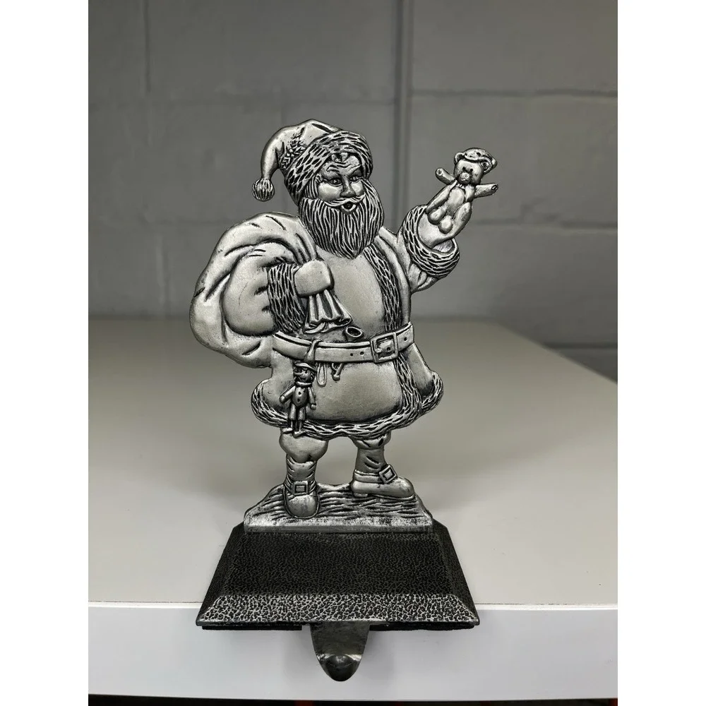 Pewter Santa Stocking Holder Hanger Bag Gifts Christmas‎ Teddy Bear Silver Tone